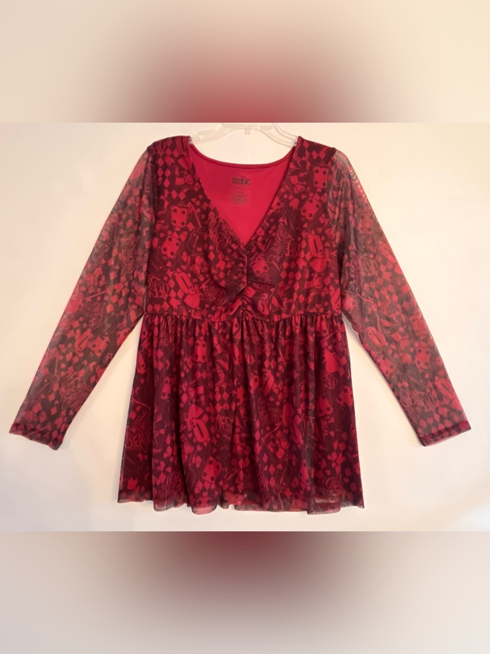 Villains Queen of Hearts Mesh Overlay Babydoll Tunic Top